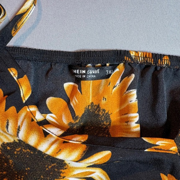Shein Curve Sunflower Print Babydoll Cami Top Black Yellow Plus Size 3XL - Picture 2 of 4